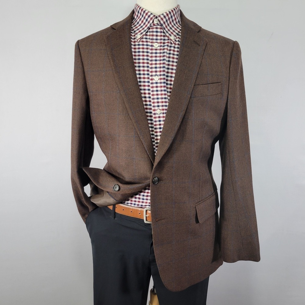 Stafford Men's Sport Coat Blazer Two Button Brown Herringbone‎ Plaid Classic 42R